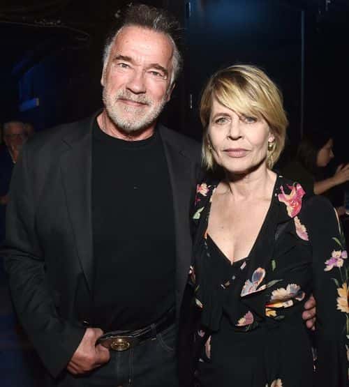 (L-R) Arnold Schwarzenegger and Linda Hamilton attend CinemaCon 2019- Paramount Pictures Invites You to an Exclusive Presentation Highlighting Its Upcoming Slate at The Colosseum at Caesars Palace during CinemaCon, the official convention of the National Association of Theatre Owners, on April 4, 2019 in Las Vegas, Nevada.