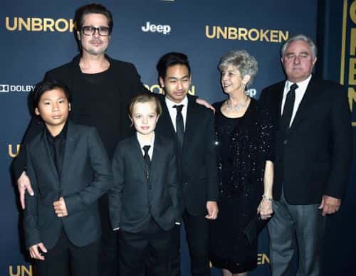 HOLLYWOOD, CA - DECEMBER 15:  Actor Brad Pitt (C), (L-R) Pax Thien Jolie-Pitt, Shiloh Nouvel Jolie-P