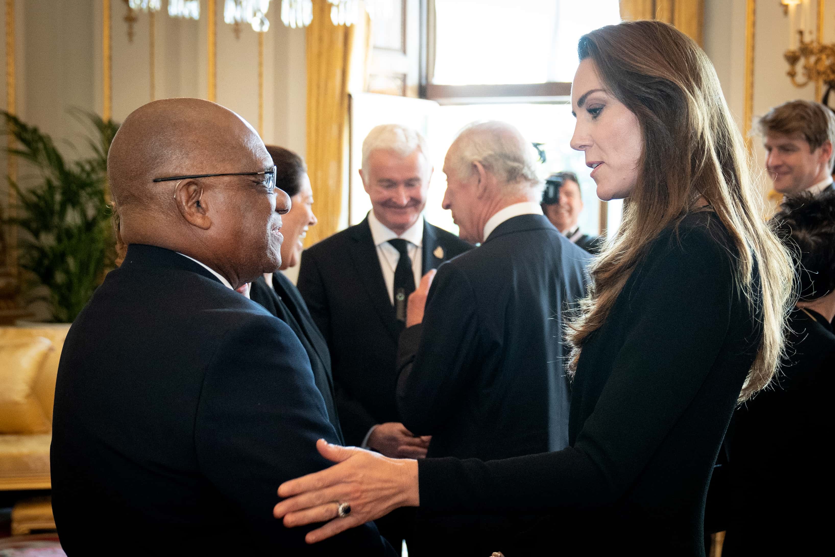 Catherine, Princess of Wales chats with His Excellency Mr. Cyril Errol Melchiades Charles, Governor of St Lucia during a lunch held for governors-general of the Commonwealth nations at Buckingham Palace on September 17, 2022 in London, England. Foreign dignitaries, heads of state and other VIPs are among the thousands who have visited Westminster Hall to view Queen Elizabeth II lying in state prior to her funeral on Monday. The 96-year-old monarch died at Balmoral Castle in Scotland on September 8, 2022, and is succeeded by her eldest son, King Charles III.