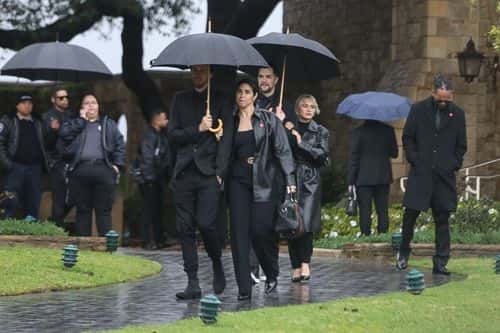 Guest are seen leaving Stephen 'tWitch' Boss's funeral at Forest Lawn (Backgrid)