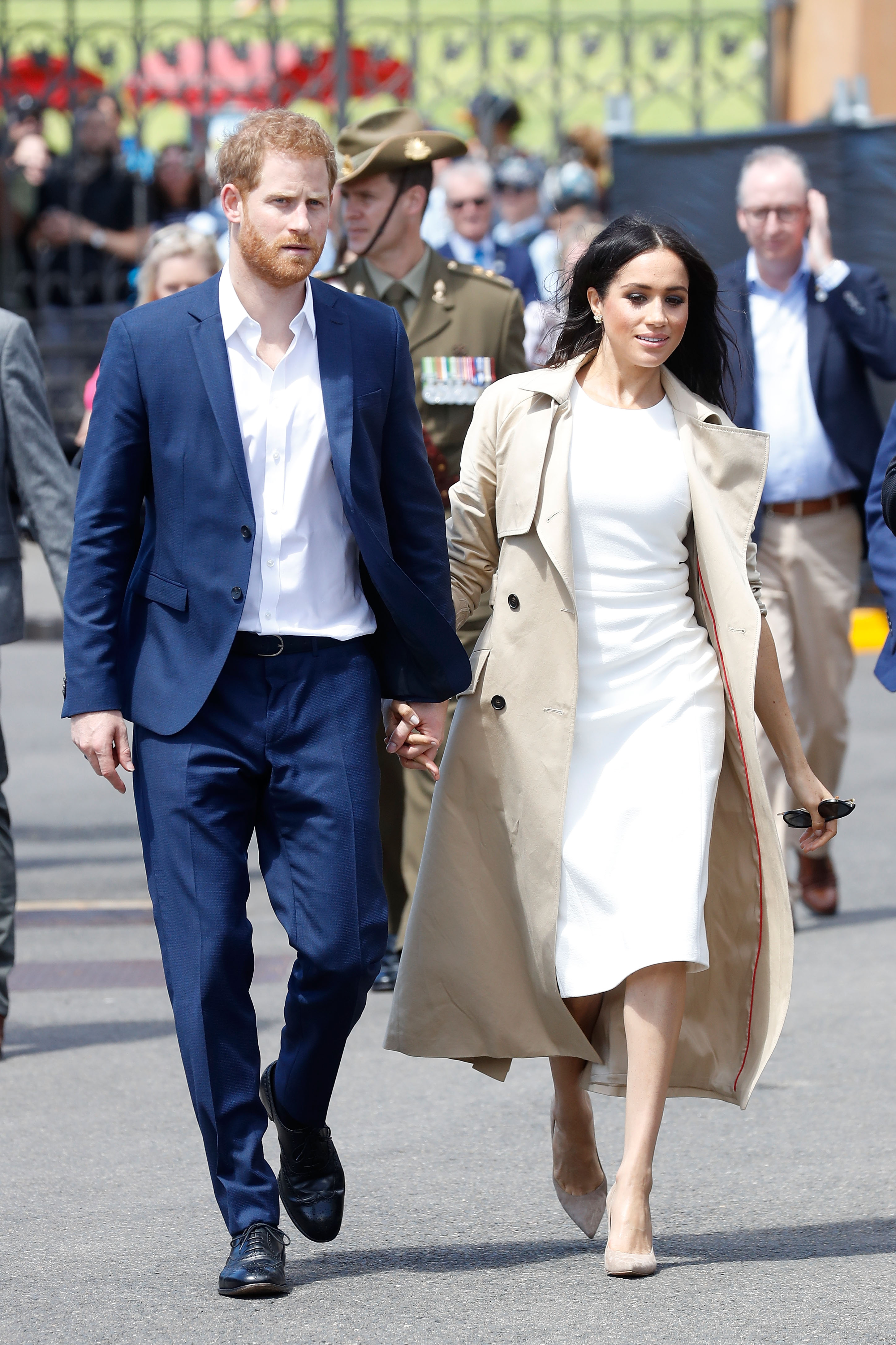The announcement of Meghan's pregnany came after months of speculation, which went into overdrive on Friday when she wore a loose-fitting coat to Princess Eugenie’s wedding on Friday (Getty Images)