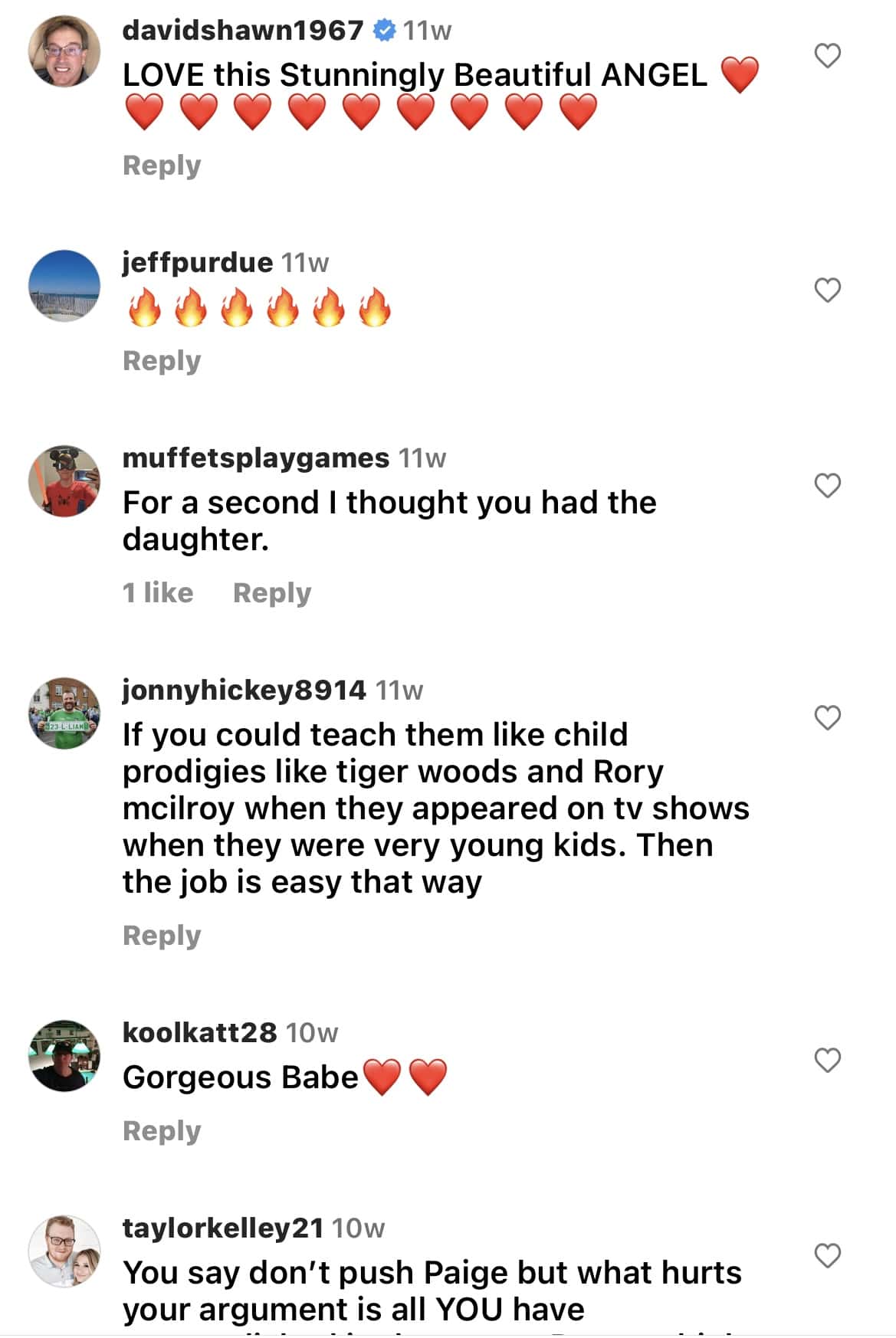 comment section from Paige Spiranac's clip (@playingroundpodcast/Instagram)