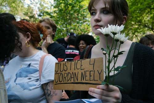 People attend a vigil at City Hall Park for Jordan Neely, who was fatally choked on a subway by a fellow passenger ten days ago, on May 11, 2023 in New York City. The 24-year-old former Marine, Daniel Penny, who was seen on video putting Neely in a chokehold on the floor of an F train in Manhattan, is expected to be charged and surrender on Friday.
