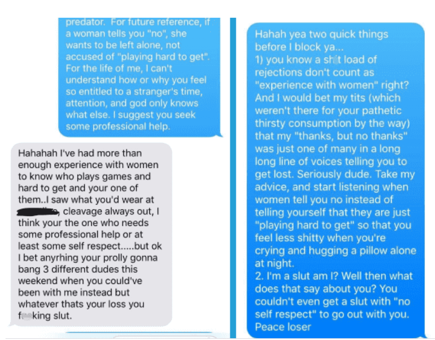 Guy resorts to slut shaming after getting rejected