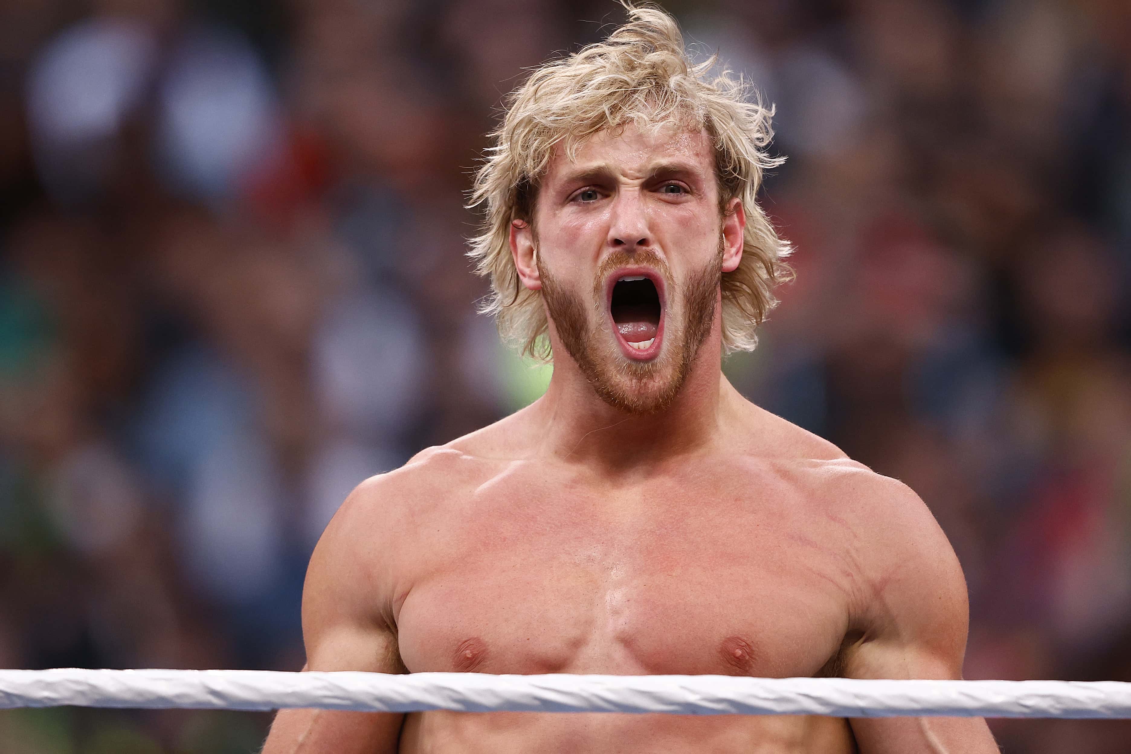 Logan Paul during WrestleMania Goes Hollywood at SoFi Stadium on April 01, 2023 in Inglewood, California.