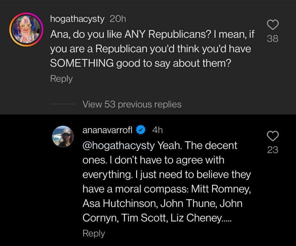 Ana Navarro shares a list of Republicans she likes in the comment section (Instagram/@ananavarrofl)