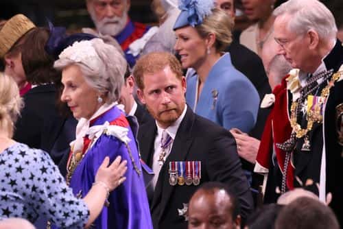 Prince Harry, Duke of Sussex attends the Coronation of King Charles III and Queen Camilla at Westminster Abbey on May 6, 2023 in London, England. The Coronation of Charles III and his wife, Camilla, as King and Queen of the United Kingdom of Great Britain and Northern Ireland, and the other Commonwealth realms takes place at Westminster Abbey today. Charles acceded to the throne on 8 September 2022, upon the death of his mother, Elizabeth II.