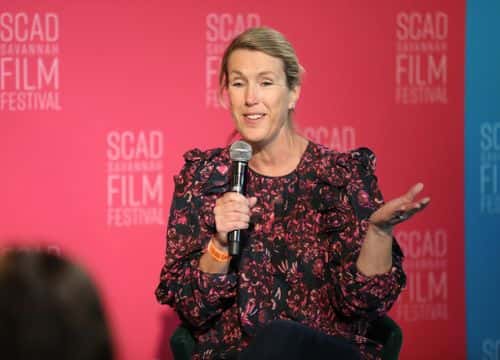 Katie Spikes speaks onstage at the Wonder Women: Producers event during the 24th SCAD Savannah Film Festival on October 29, 2021 in Savannah, Georgia.