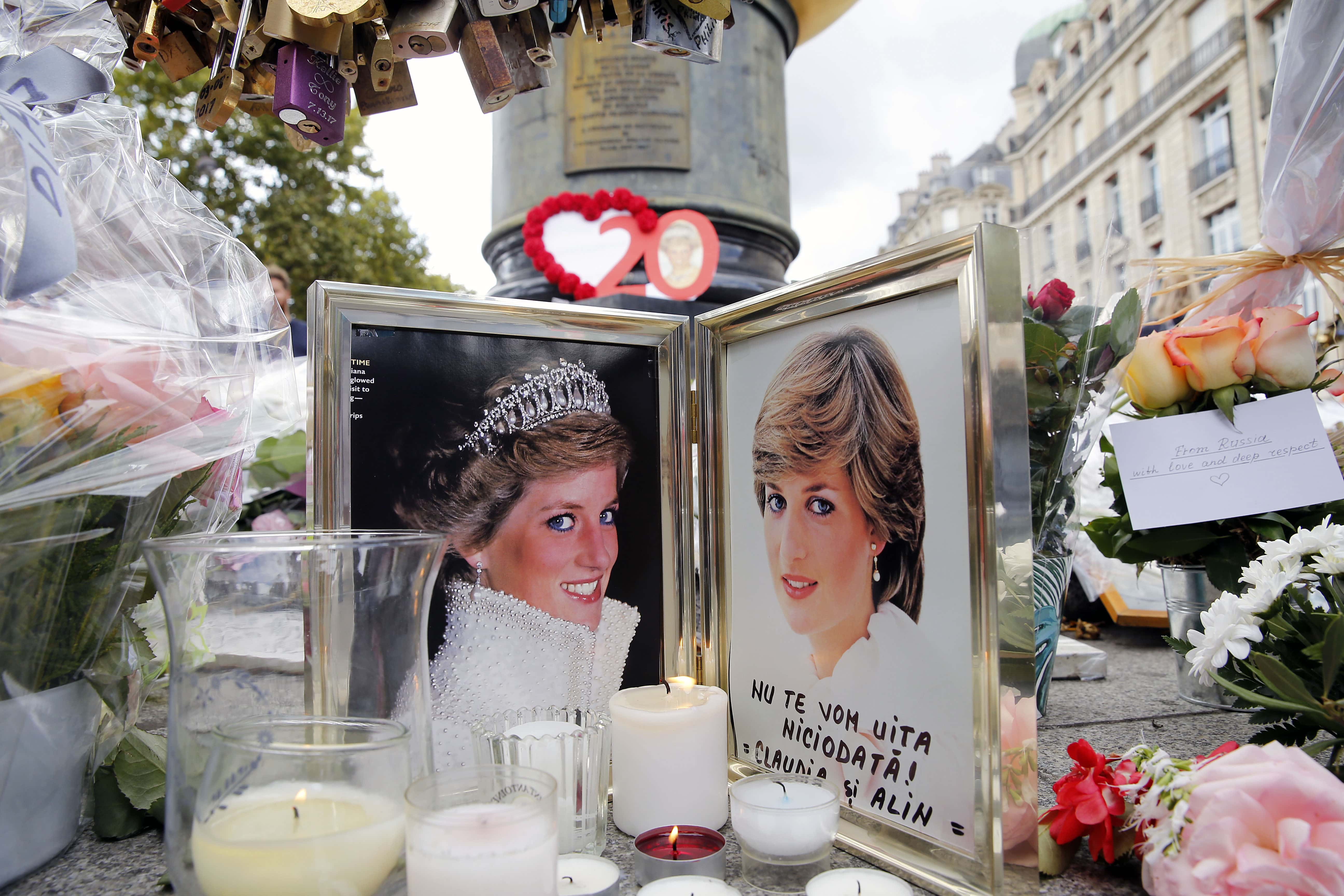 PARIS, FRANCE - AUGUST 31:  Iconic photos, flowers and messages dedicated to pay homage to Diana, Pr