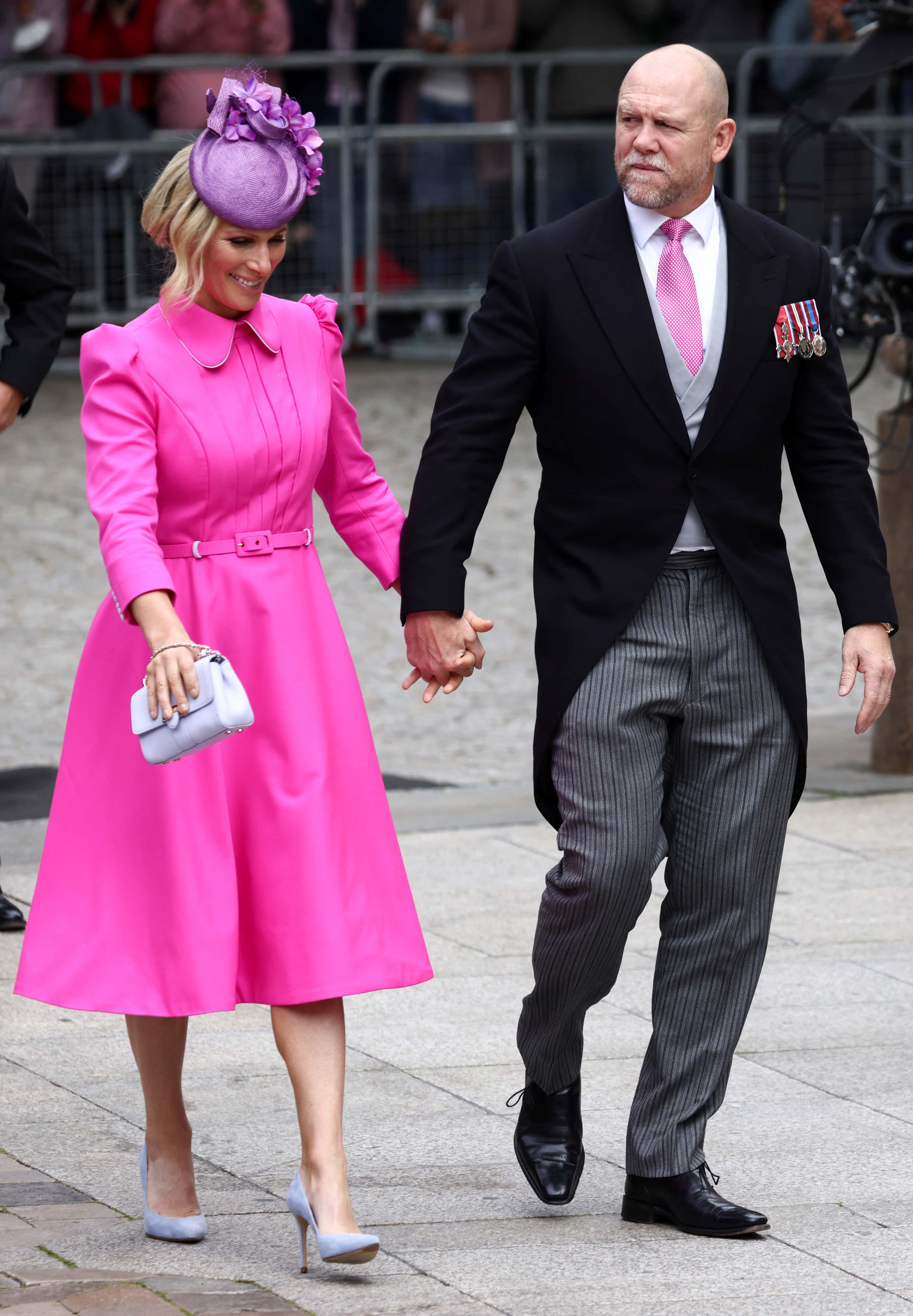 Zara Tindall and her husband Mike Tindall arrive for the National Service of Thanksgiving to Celebrate the Platinum Jubilee of Her Majesty The Queen at St Paul's Cathedral on June 3, 2022 in London, England. The Platinum Jubilee of Elizabeth II is being celebrated from June 2 to June 5, 2022, in the UK and Commonwealth to mark the 70th anniversary of the accession of Queen Elizabeth II on 6 February 1952.