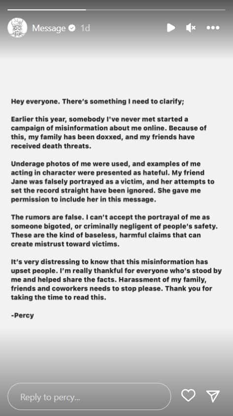 Percy Hynes White's Instagram stories (@percy/Instagram)