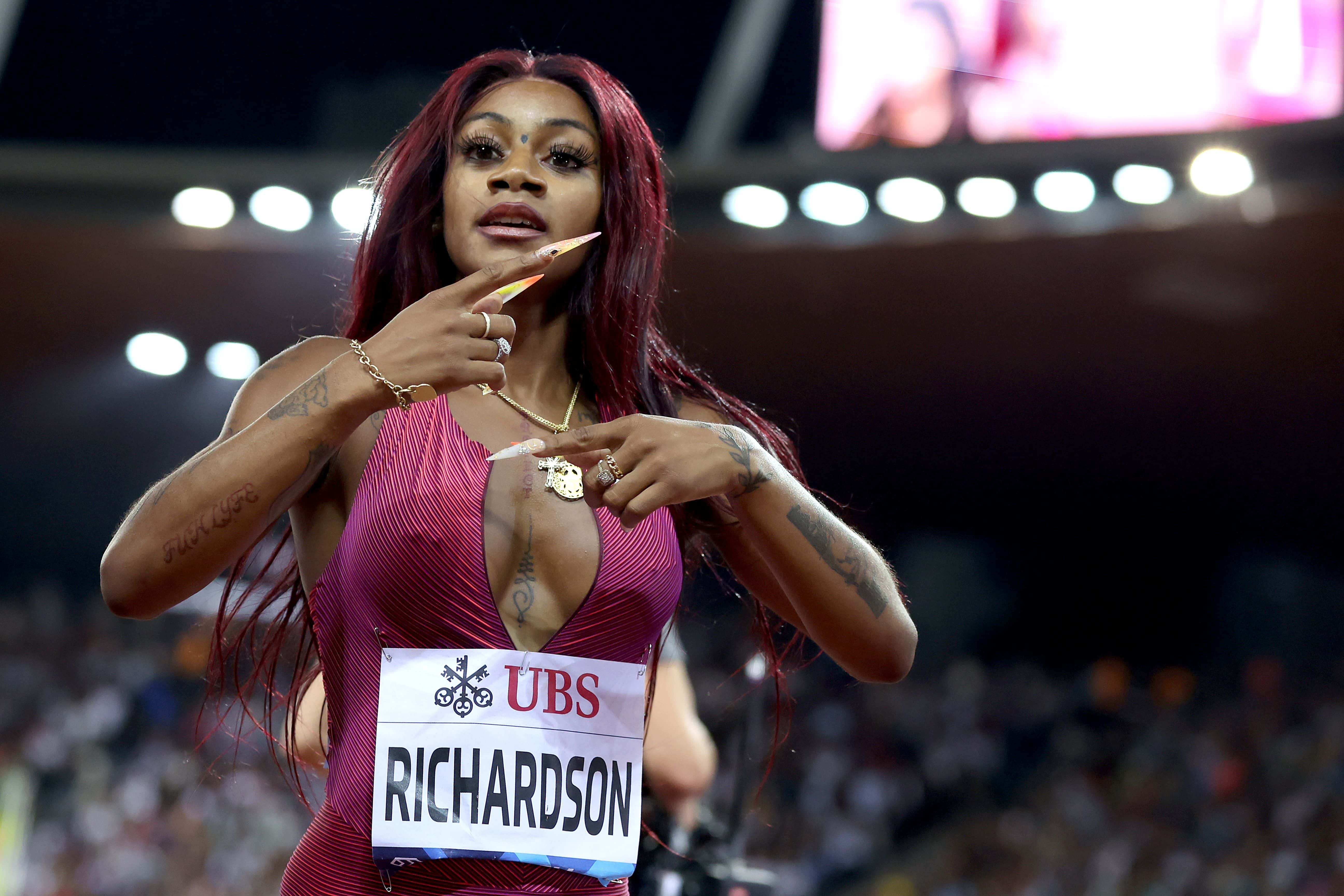 Sha'Carri Richardson competes in the Women's 100 Metres during the Weltklasse Zurich 2022, part of the 2022 Diamond League series at Stadion Letzigrund on September 08, 2022, in Zurich, Switzerland. (Photo by Alexander Hassenstein/Getty Images)