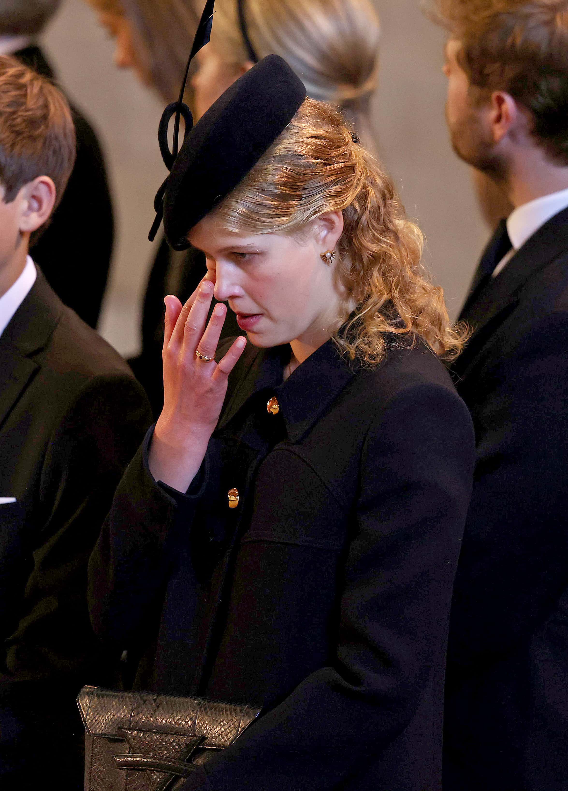 Lady Louise Windsor pays her respect in The Palace of Westminster during the procession for the Lying-in State of Queen Elizabeth II on September 14, 2022 in London, United Kingdom. Queen Elizabeth II's coffin is taken in procession on a Gun Carriage of The King's Troop Royal Horse Artillery from Buckingham Palace to Westminster Hall where she will lay in state until the early morning of her funeral. Queen Elizabeth II died at Balmoral Castle in Scotland on September 8, 2022, and is succeeded by her eldest son, King Charles III.