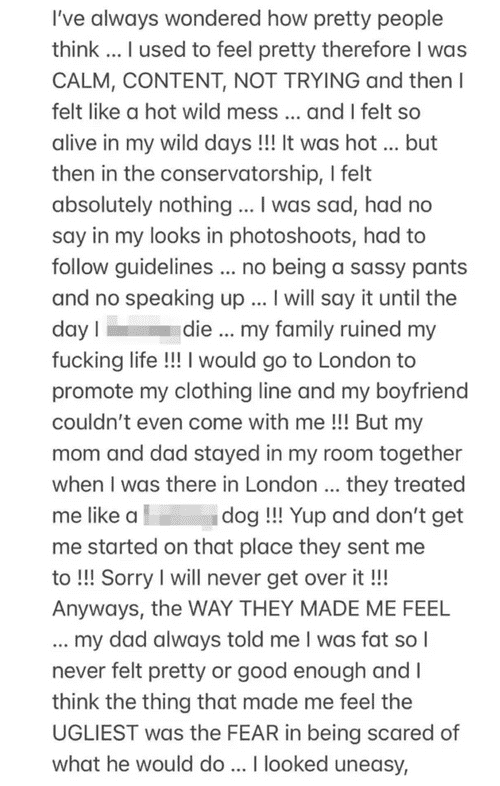 Britney posted five separate screenshots of a message she wrote in her notes app on Tuesday. (instagram)