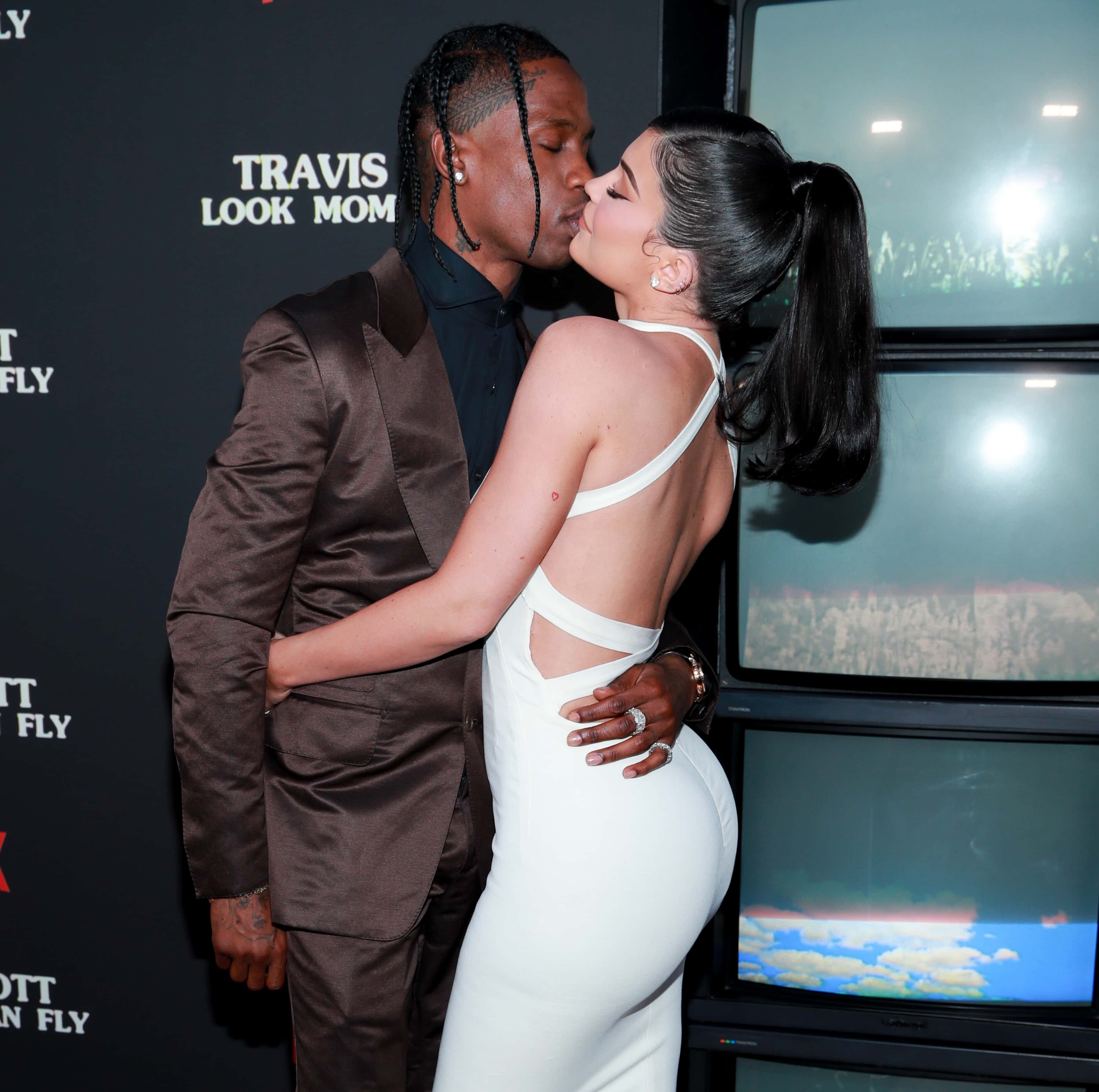 Travis Scott and Kylie Jenner attend the premiere of Netflix's