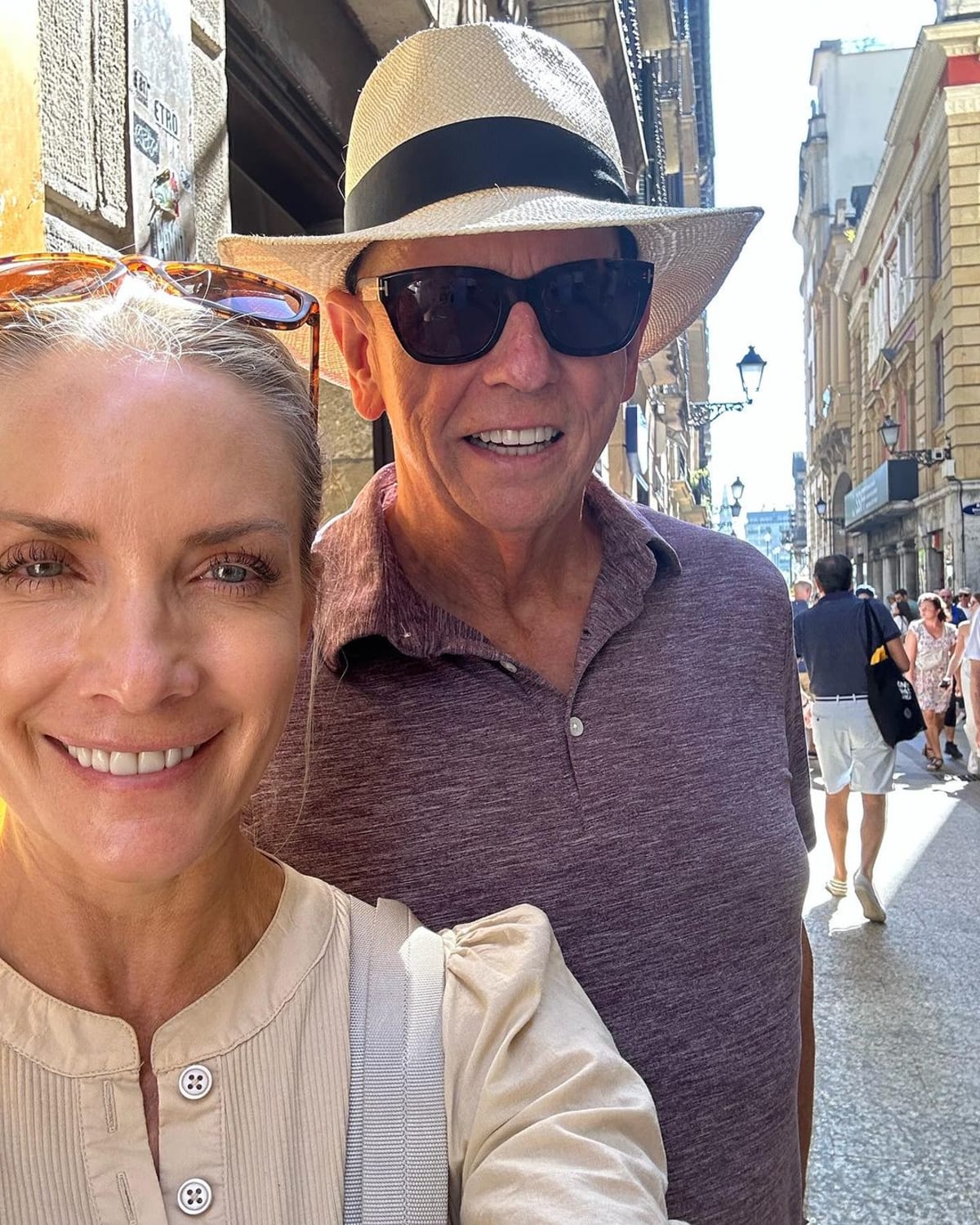 Dana Perino and husband Peter McMahon strolling in the streets of San Sebastian (@danaperino/Instagram)