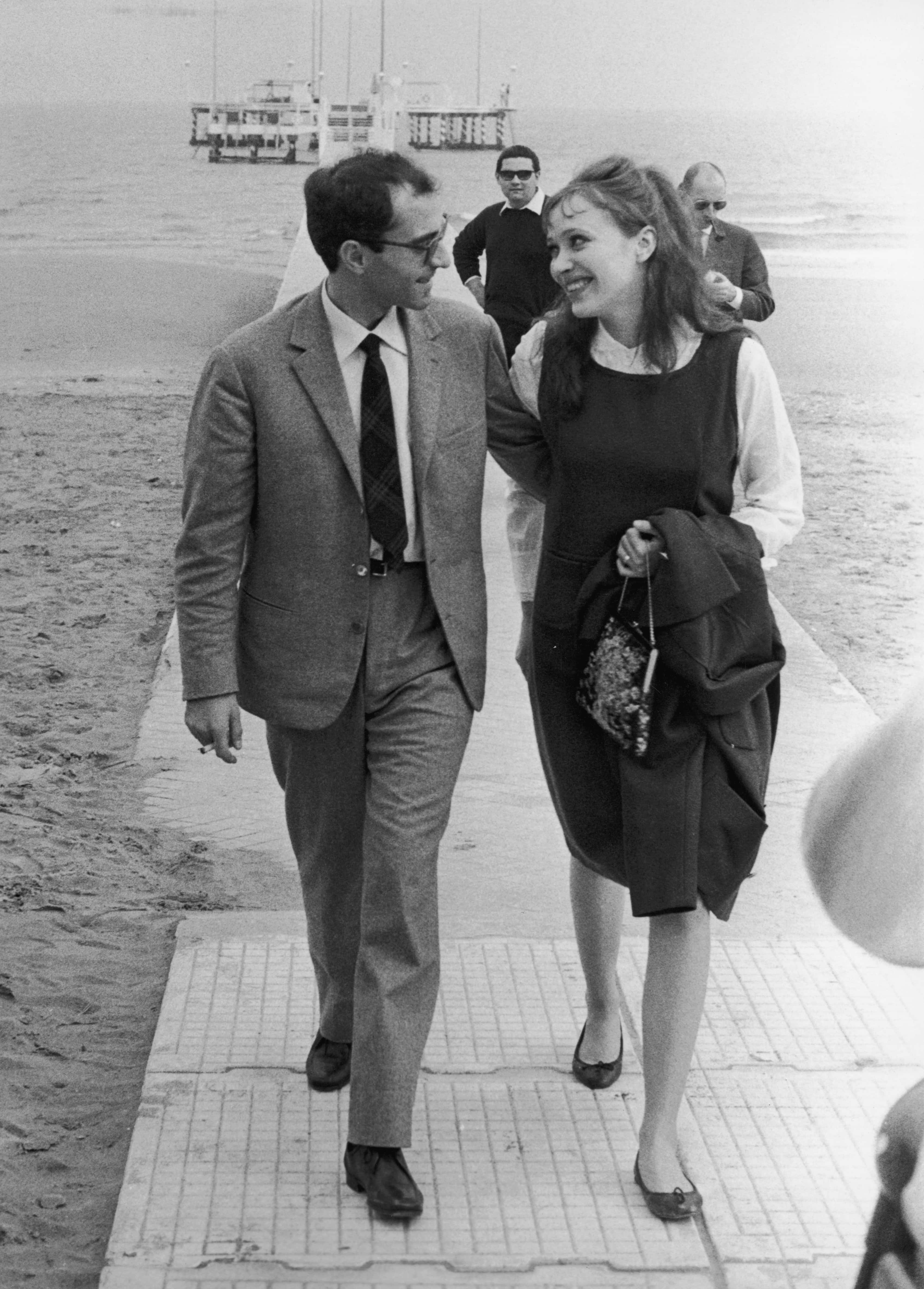 French film director Jean-Luc Godard in Venice with his wife, Danish actress Anna Karina, 5th September 1963. (Photo by Keystone/Hulton Archive/Getty Images)