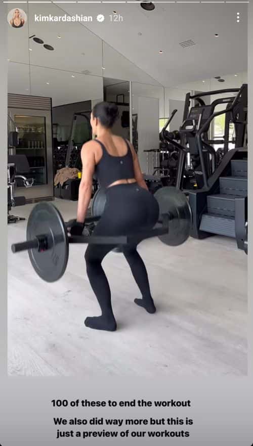 Kardashian putting in the work at the gym. (@kimkardashian/Instagram)