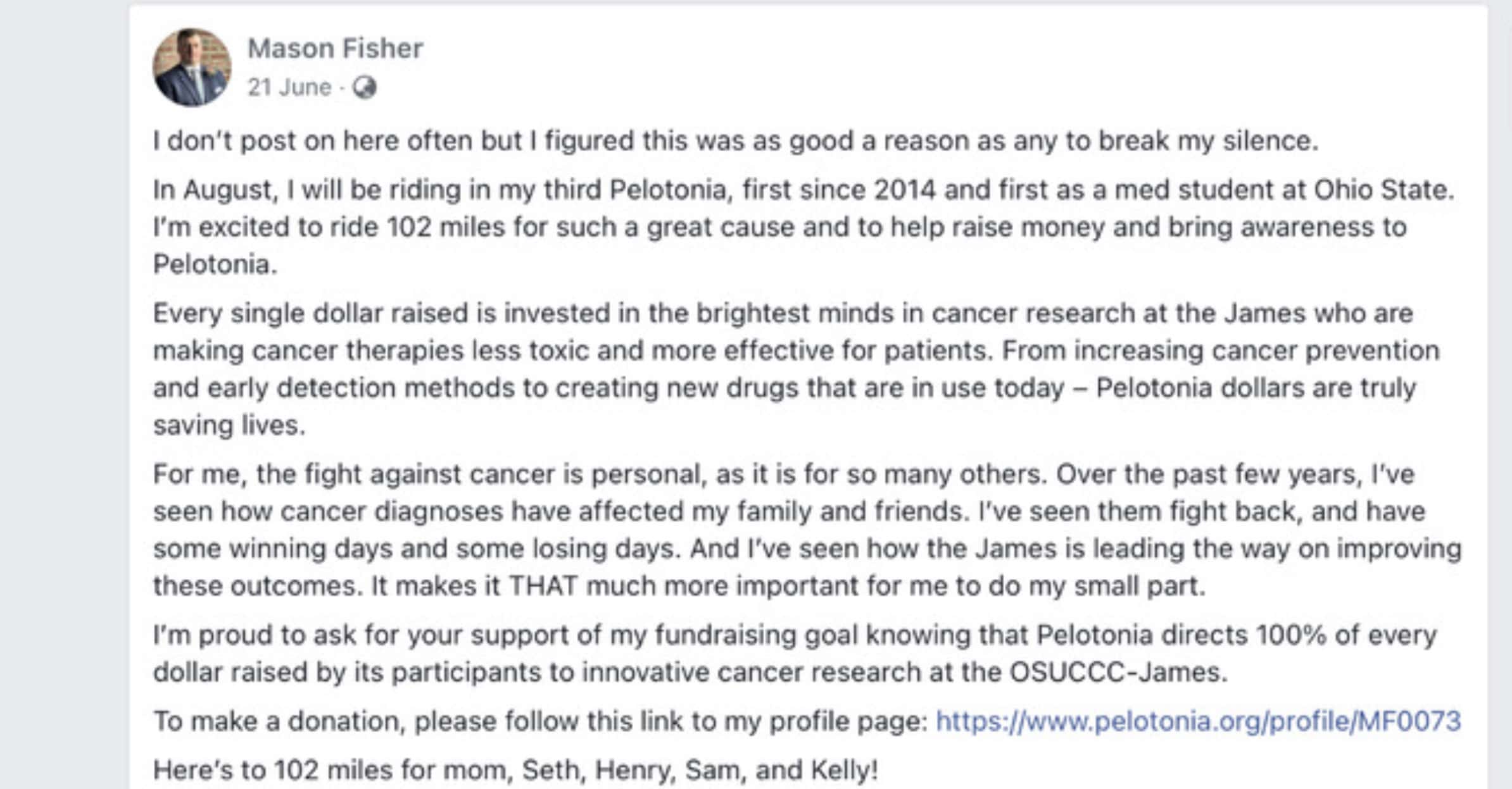 Mason Fisher's Facebook post (Screenshot/Facebook)