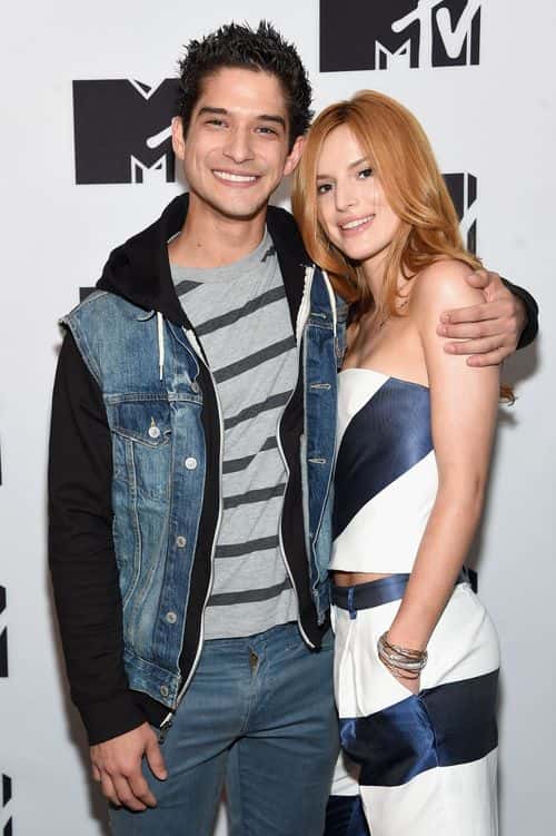 Tyler Posey (L) and Bella Thorne attend the MTV 2015 Upfront presentation on April 21, 2015 in New York City.