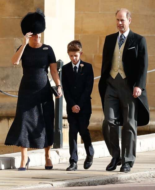 Sophie, Countess of Wessex, Prince Edward, Earl of Wessex and their son James, Viscount Severn, arrive ahead of the wedding of Princess Eugenie of York and Mr. Jack Brooksbank at St. George's Chapel on October 12, 2018 in Windsor, England.