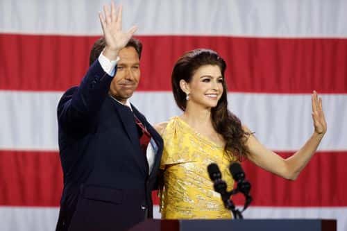 Florida Gov. Ron DeSantis and his wife Casey DeSantis celebrate his victory over Democratic gubernatorial candidate Rep. Charlie Crist during an election night watch party at the Tampa Convention Center on November 8, 2022 in Tampa, Florida. DeSantis was the projected winner by a double-digit lead.