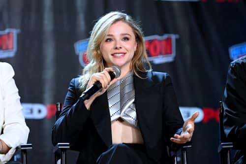 Chloë Grace Moretz speaks onstage at Prime Video Presents: The Peripheral during New York Comic Con 2022 on October 08, 2022 in New York City.