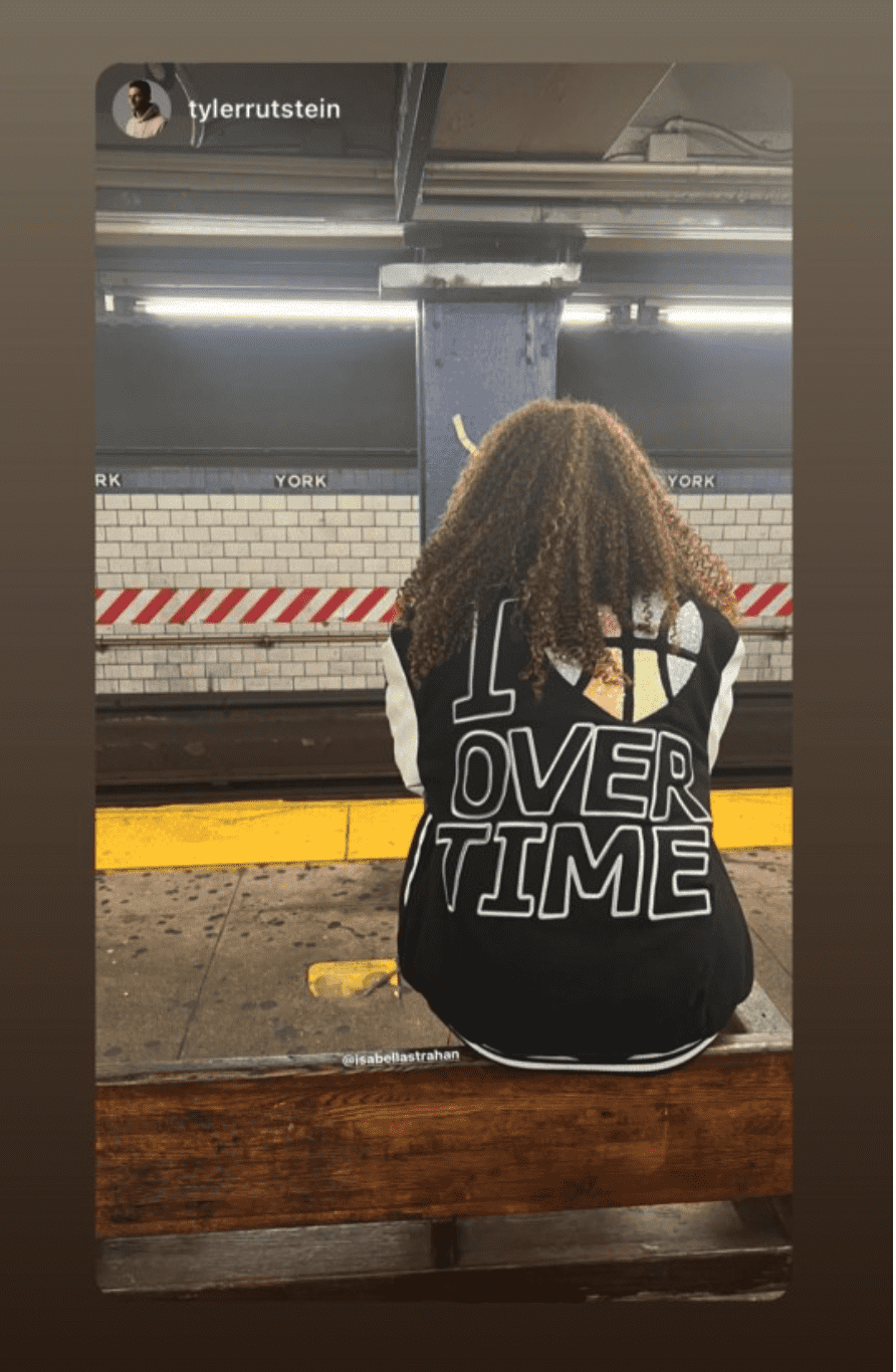 Isabella wore a colorful black jacket with a rainbow basketball print (Tylerrutstein/Instagram)
