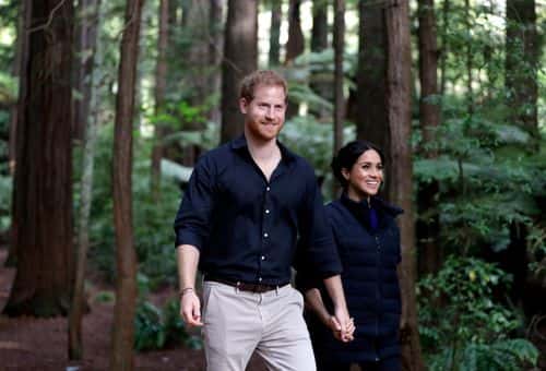 Prince Harry, Duke of Sussex and Meghan, Duchess of Sussex visit Redwoods Tree Walk on October 31, 2018 in Rotorua, New Zealand. The Duke and Duchess of Sussex are on the final day of their official 16-day Autumn tour visiting cities in Australia, Fiji, Tonga and New Zealand. (Photo by Kirsty Wigglesworth - Pool/Getty Images)
