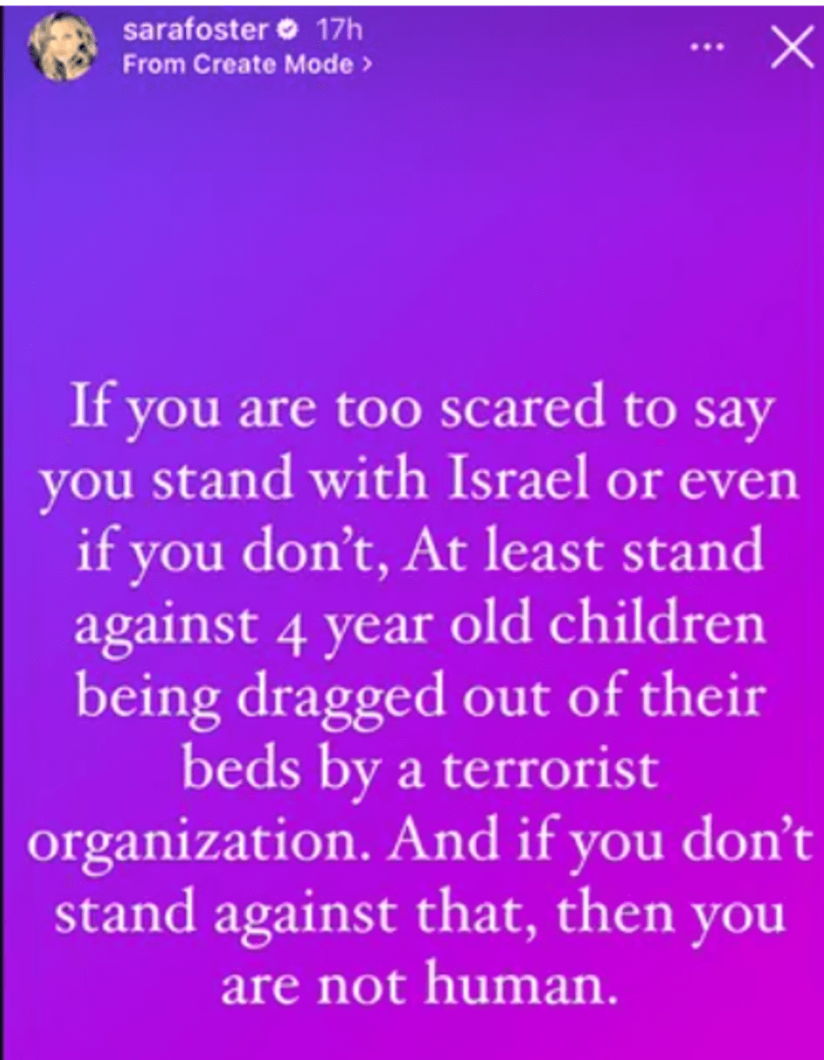 Sara Foster voiced her support for Israel amid the country being attacked by Hamas. (Sara Foster/Instagram)