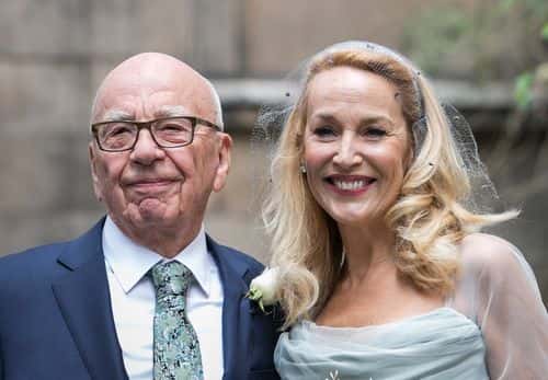 Rupert Murdoch and Jerry Hall seen leaving St Brides Church after their wedding on March 5, 2016 in London, England.