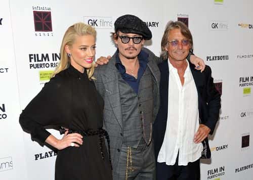(L-R) Actors Amber Heard, Johnny Depp and director  Bruce Robinson attend the 
