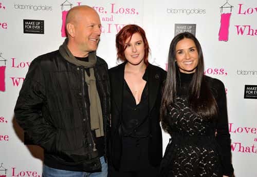 (L-R) Actor Bruce Willis, Actresses Rumer Willis and Demi Moore attend the