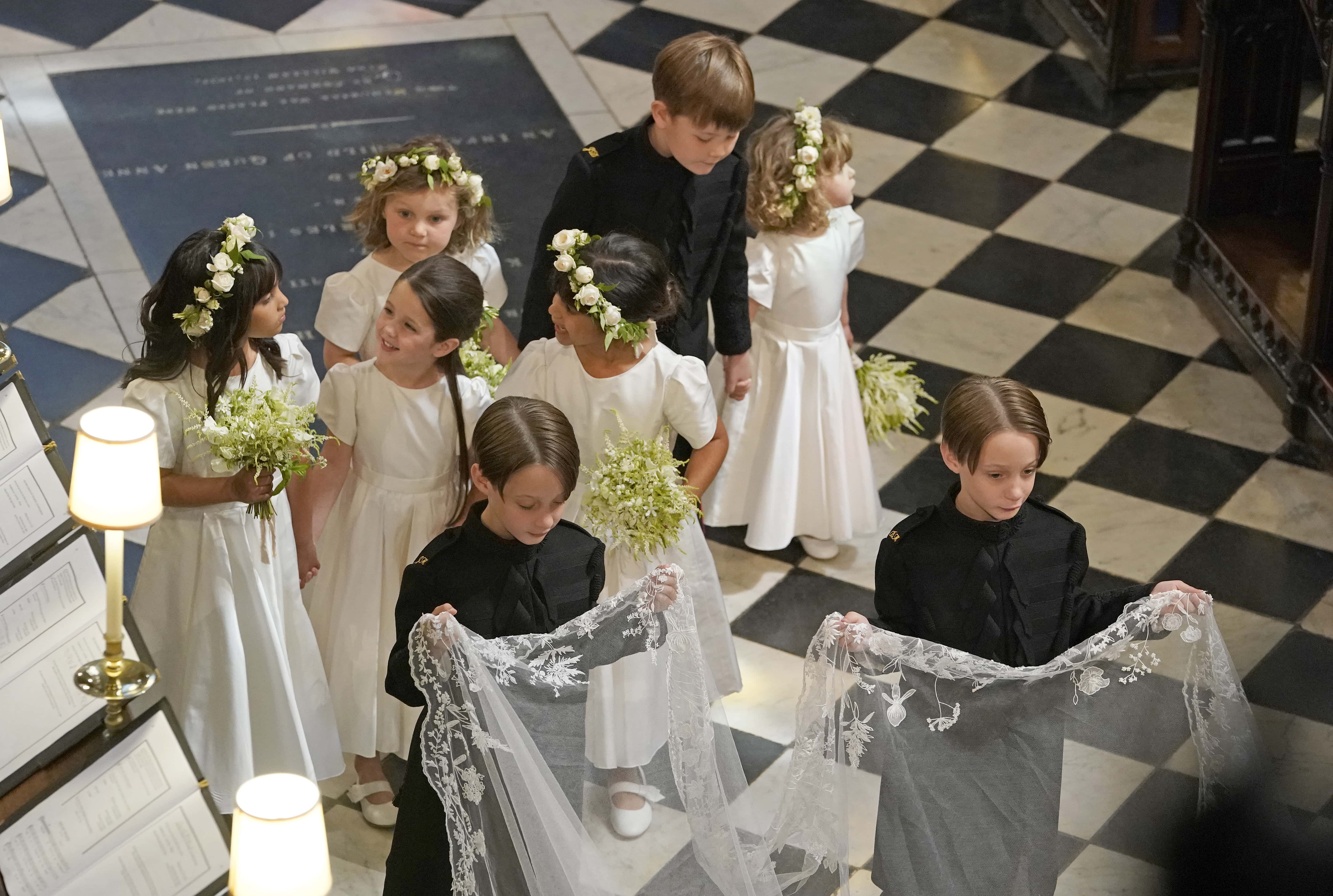 Bridesmaids and Page Boys during the wedding ceremony of Prince Harry and Meghan Markle in St George's Chapel at Windsor Castle on May 19, 2018 in Windsor, England. (Photo by Owen Humphreys - WPA Pool/Getty Images)