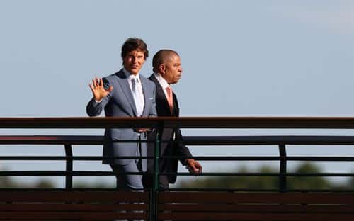Actor Tom Cruise walks over the bridge on day fourteen of The Championships Wimbledon 2022 at All England Lawn Tennis and Croquet Club on July 10, 2022 in London, England. (Photo by Ryan Pierse/Getty Images)
