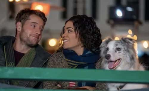 Justin Hartley as Jake Turner and Barrett Doss as Rachel Campbell in 'The Noel Diary' (IMDb)