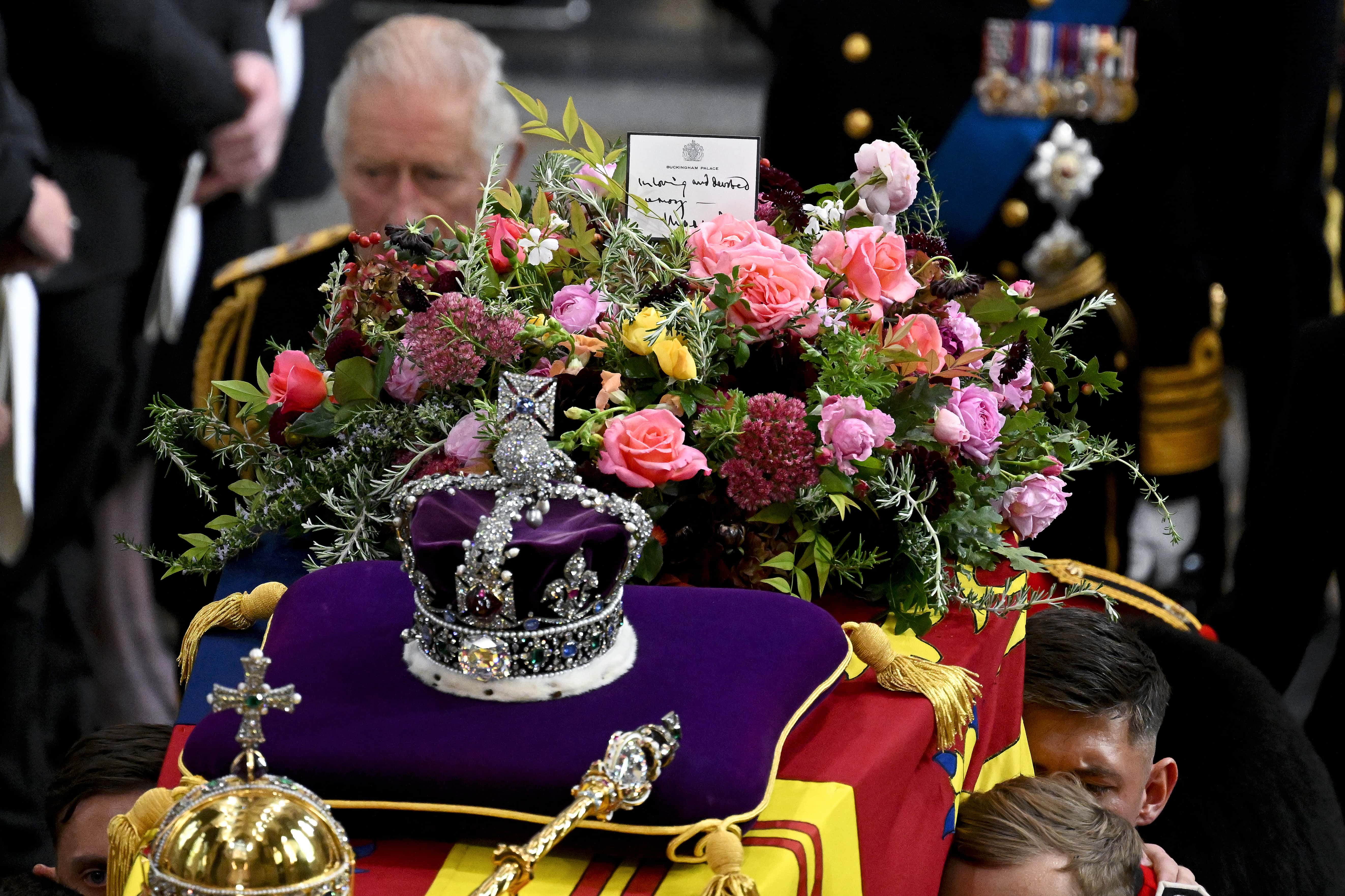 King Charles III walks alongside the coffin carrying Queen Elizabeth II with the Imperial State Crown resting on top as it departs Westminster Abbey during the State Funeral of Queen Elizabeth II on September 19, 2022 in London, England. Elizabeth Alexandra Mary Windsor was born in Bruton Street, Mayfair, London on 21 April 1926. She married Prince Philip in 1947 and ascended the throne of the United Kingdom and Commonwealth on 6 February 1952 after the death of her Father, King George VI. Queen Elizabeth II died at Balmoral Castle in Scotland on September 8, 2022, and is succeeded by her eldest son, King Charles III.