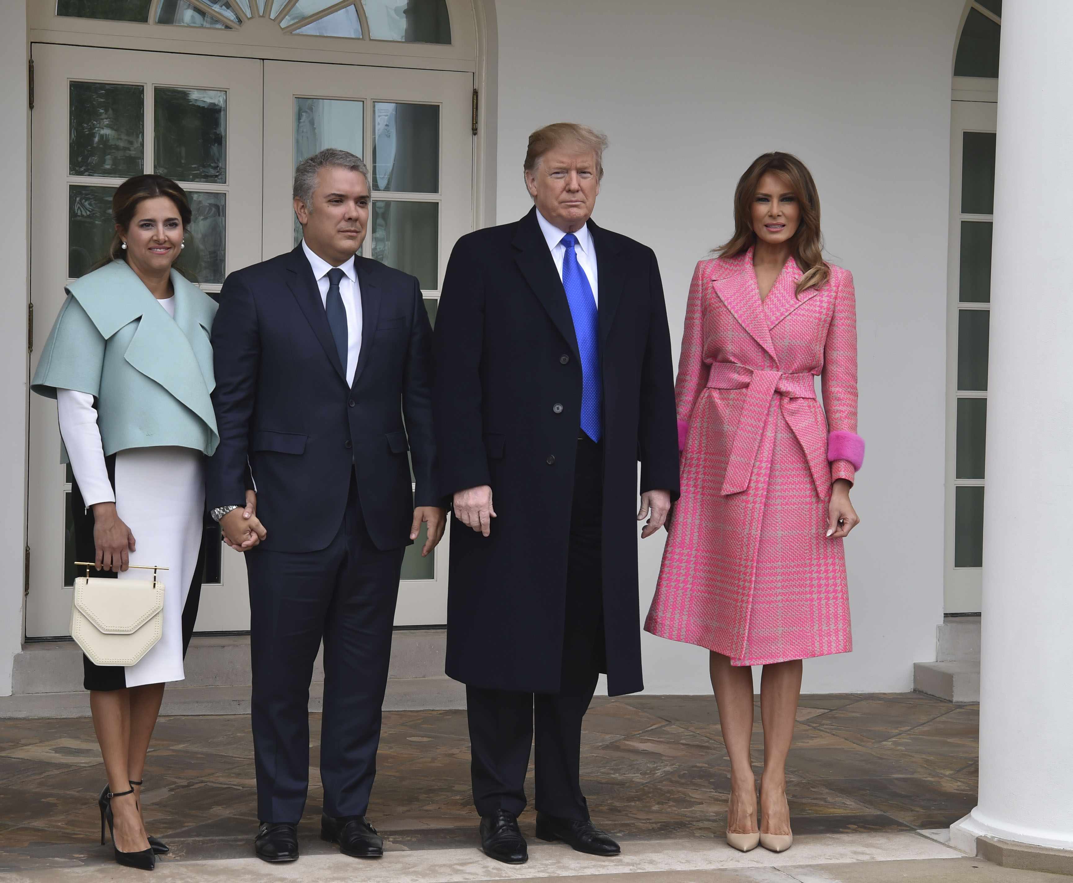 President Donald Trump and first lady Melania Trump, Colombian President Ivan Duque Marquez and first lady Maria Juliana Ruiz Sandoval (Source: Getty Images)