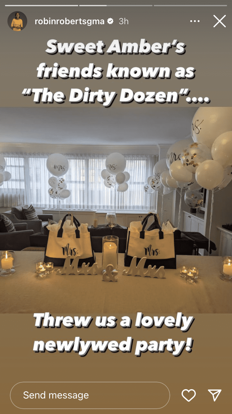 Amber Laign's friends threw a massive 'white-themed' party for the couple (@robinrobertsgma/Instagram)