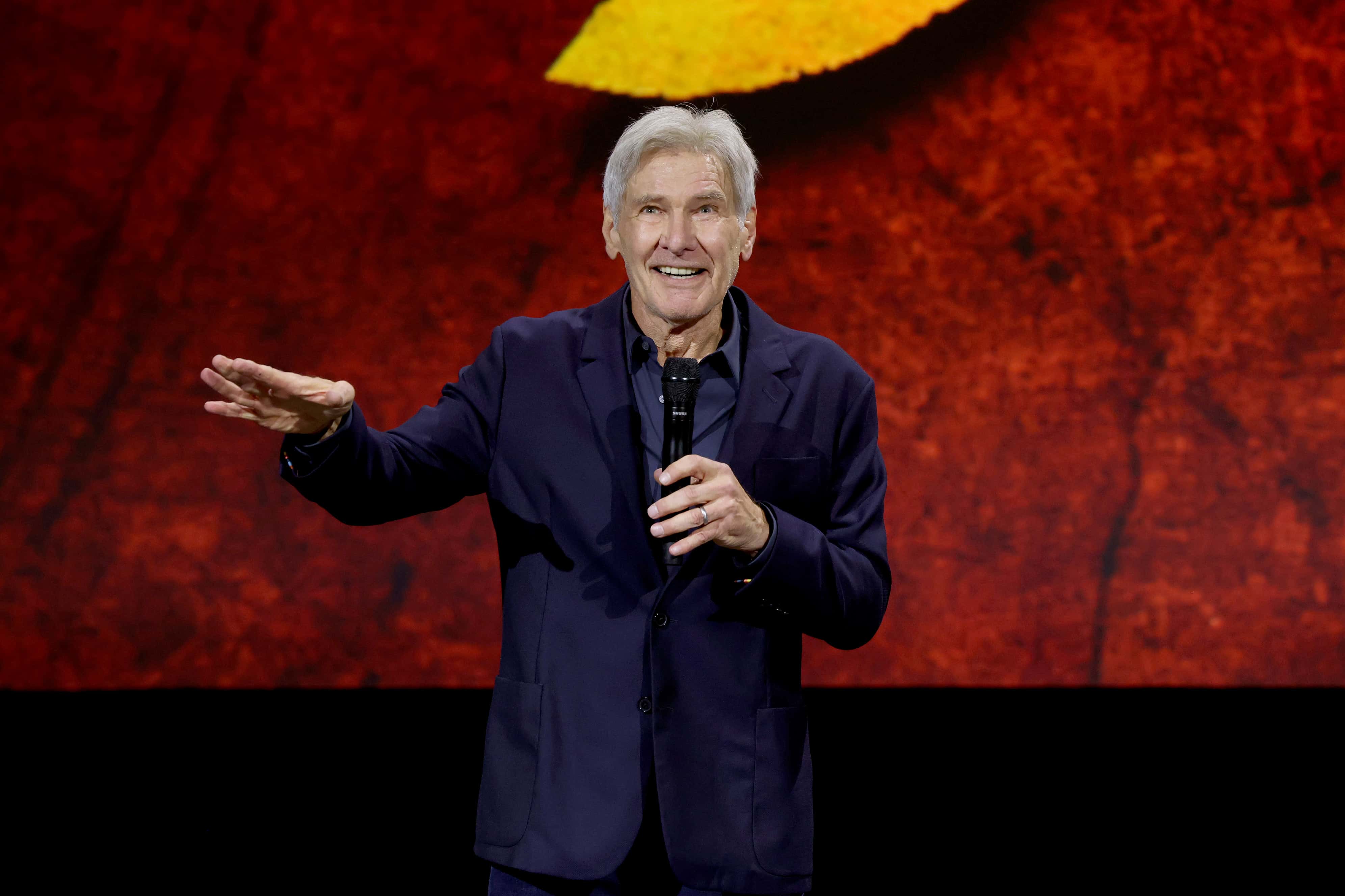 Harrison Ford speaks onstage during D23 Expo 2022 at Anaheim Convention Center in Anaheim, California on September 10, 2022.