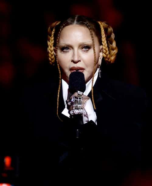 (FOR EDITORIAL USE ONLY) Madonna speaks onstage during the 65th GRAMMY Awards at Crypto.com Arena on February 05, 2023 in Los Angeles, California.