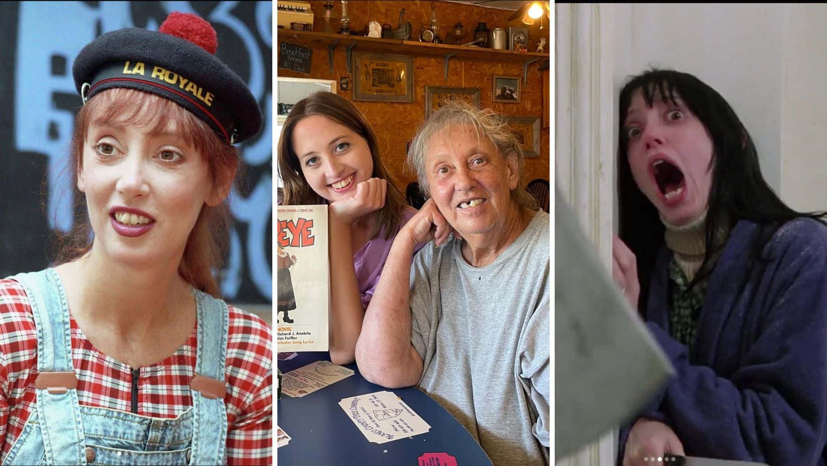 Shelley Duvall looks unrecognizable as she poses alongside a fan who holds up a copy of Popeye - the 1981 film where she played Olive alongside Robin Williams (@shelleyduvallxo/Instagram)