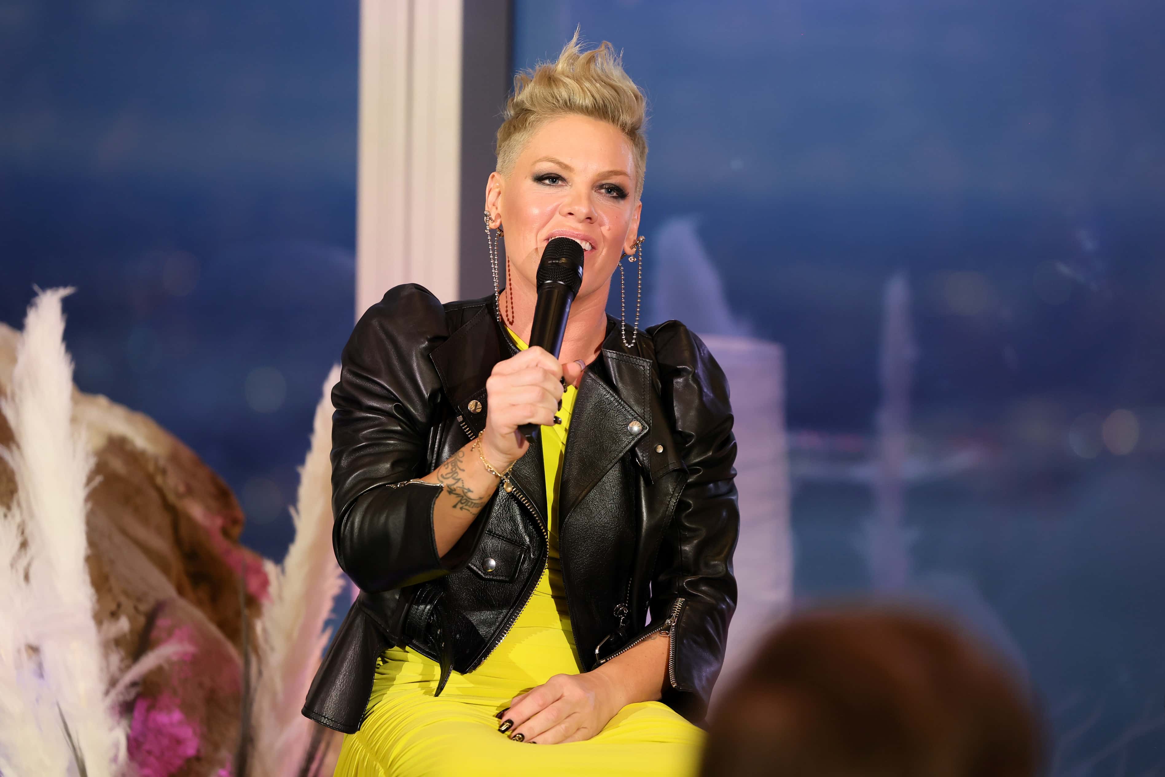P!nk performs onstage during the P!NK 'TRUSTFALL' Album Release Party at The Edge at Hudson Yards on February 17, 2023 in New York City.