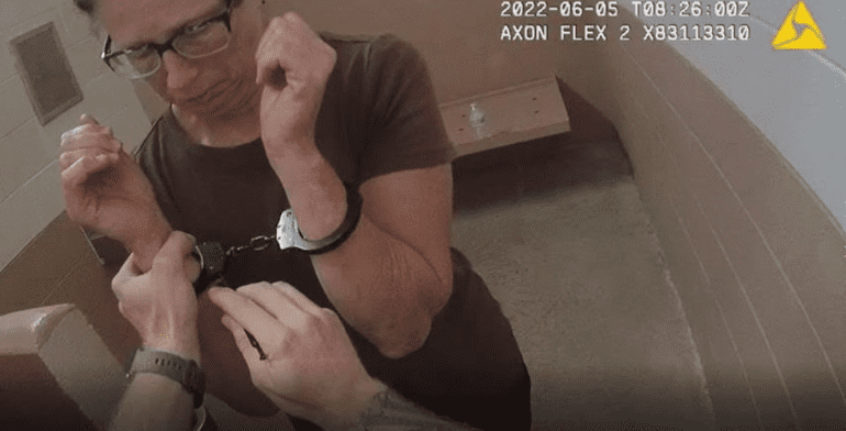 This is a trial exhibit photo presented by the Louisa County Commonwealth Attorney, depicting Jaqueline Bledsoe at the time of her arrest by the Louisa County Sheriff's Office following the murder of Melvin Hansen 