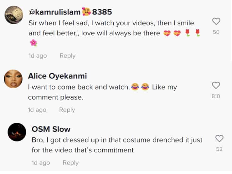 Comment section of Khaby Lame recent 'singing in the shower clip' (@khaby.lame/TikTok) 