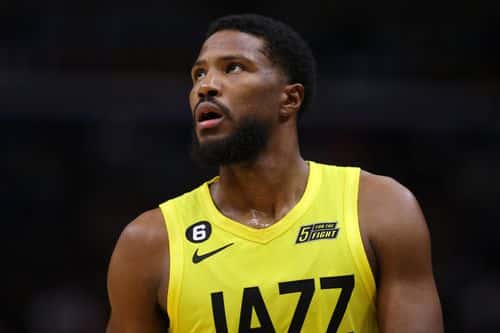 Malik Beasley #5 of the Utah Jazz reacts against the New Orleans Pelicans during a game at the Smoothie King Center on October 23, 2022 in New Orleans, Louisiana. NOTE TO USER: User expressly acknowledges and agrees that, by downloading and or using this Photograph, user is consenting to the terms and conditions of the Getty Images License Agreement.