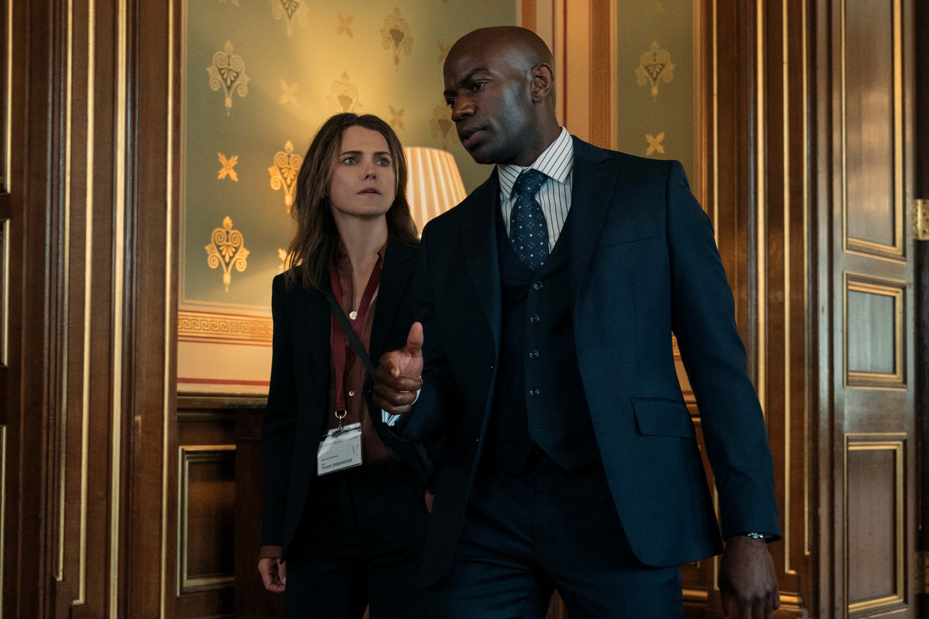 Keri Russell as Kate Wyler, David Gyasi as Austin Dennison in 'The Diplomat' (Netflix)