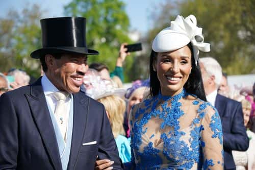 Lionel Richie and Lisa Parigi during the Garden Party at Buckingham Palace ahead of the coronation of the King Charles III and the Queen Consort at Buckingham Palace, on May 3, 2023 in London, England.
