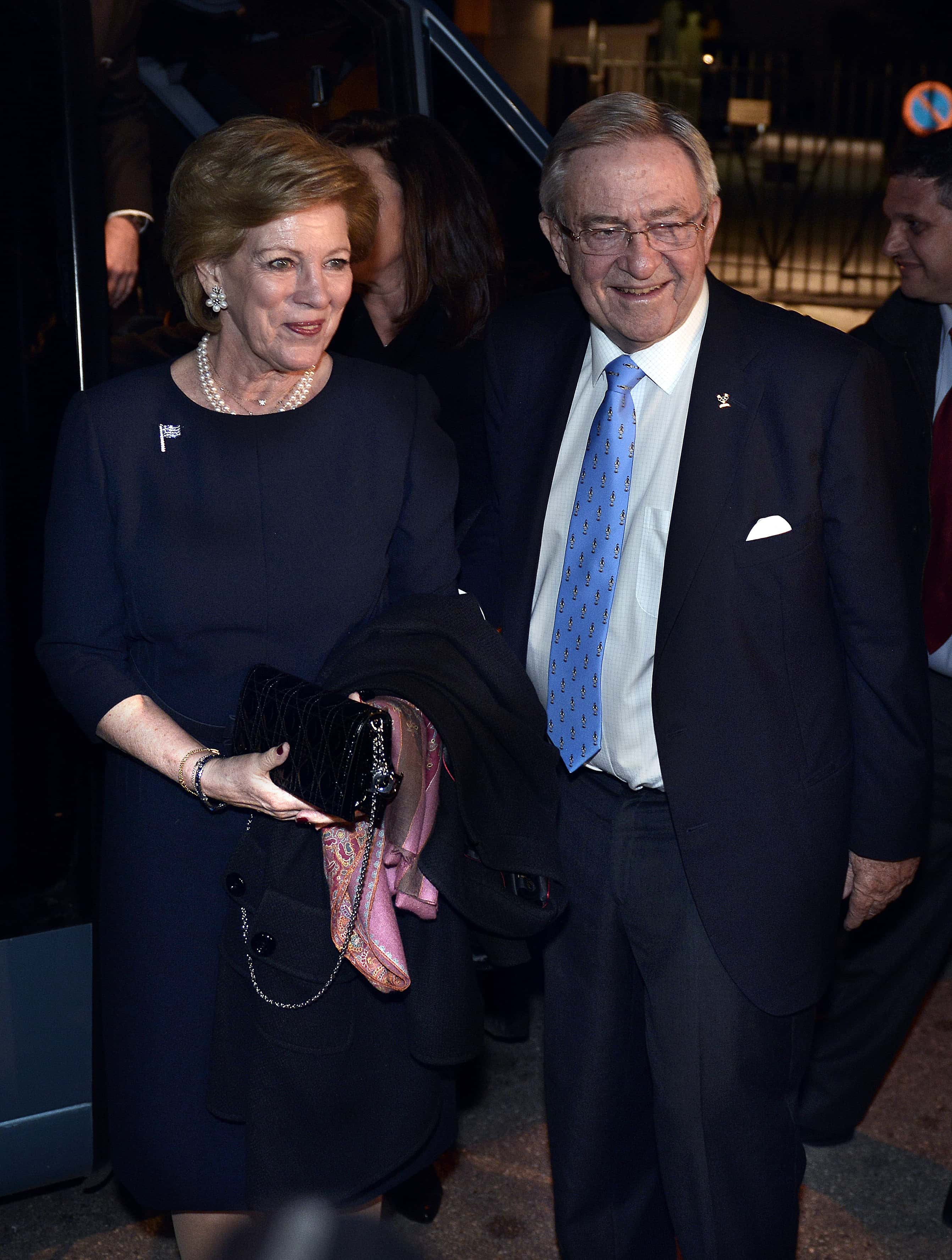 King Constantine II and his wife Queen Anne Marie of Greece attend a screening of a documentary about the former King's father, King Paul I of Greece, on March 5, 2014 in Athens, Greece.