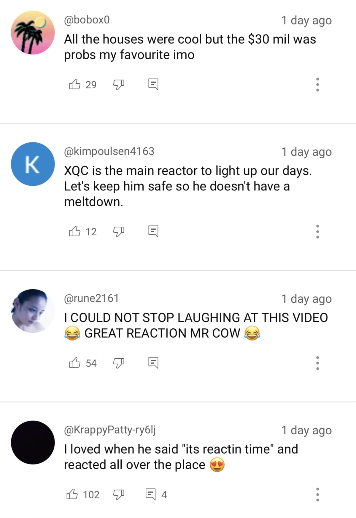 Comments on xQc's video (@xqc/Youtube)